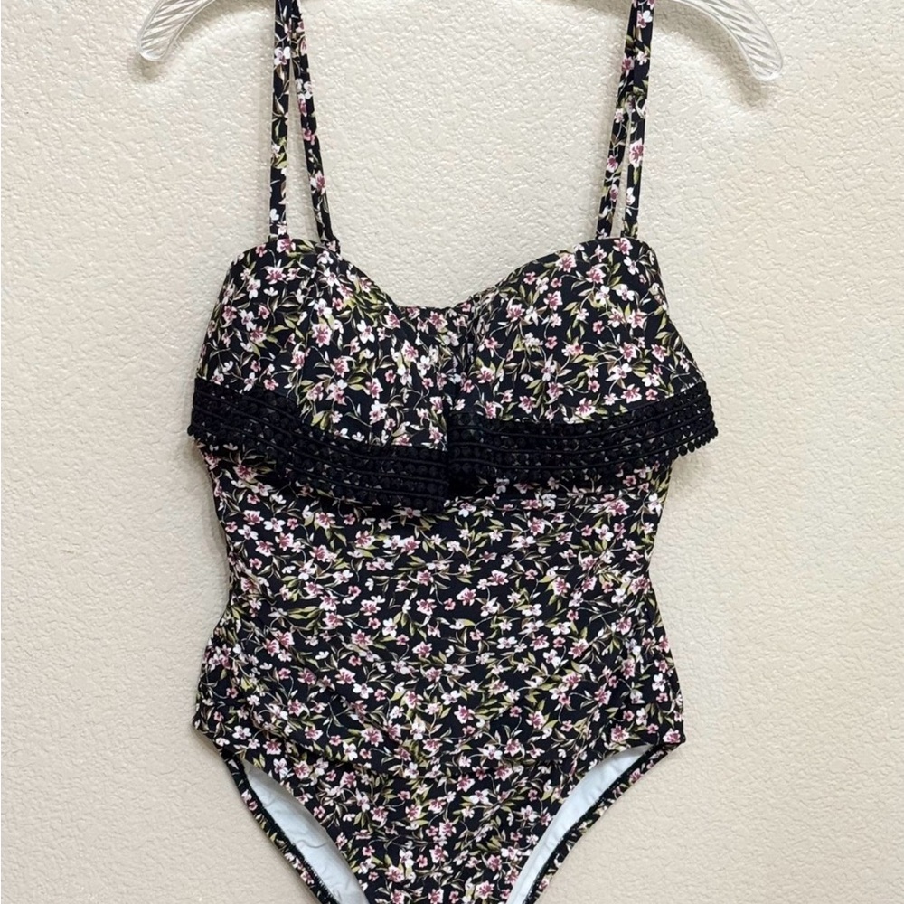 Kona Sol Black Floral One Piece Swimsuit